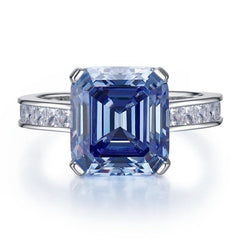 iiAthena 5.62CT Asscher Cut Blue Sapphire Sterling Silver Ring